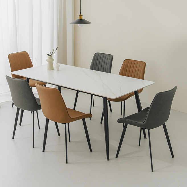 퍼리든 도프트 사각 세라믹 식탁 + 의자 세트 6인용 1800 방문설치, 마블블랙 + 그레이 + 브라운, 일반의자 6