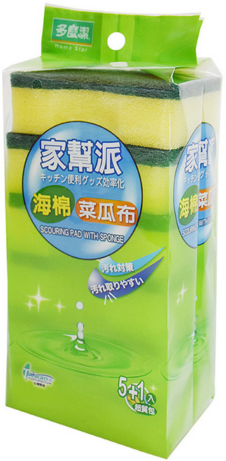 Home Star 多麼潔 家幫派海棉菜瓜布, 6入, 1包