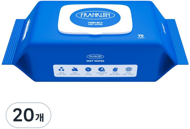 FRANKLIIN 아기 물티슈 캡형, 75g, 70매, 20개