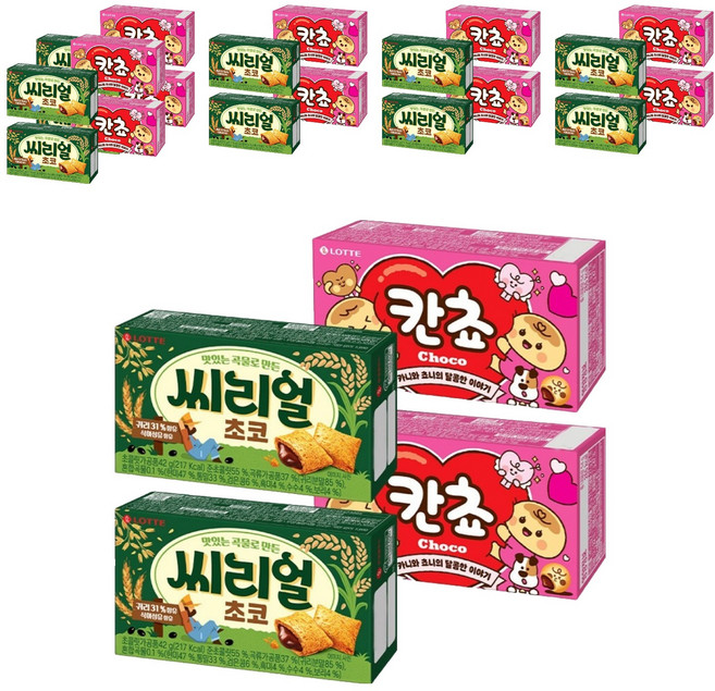 롯데웰푸드 칸쵸 54g x 2p + 씨리얼초코 42g x 2p, 6세트