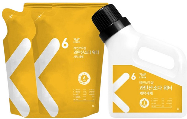 레인보우샵 과탄산소다 워터 세탁세제 용기 본품 1L + 리필 1L 4p 세트, 1세트