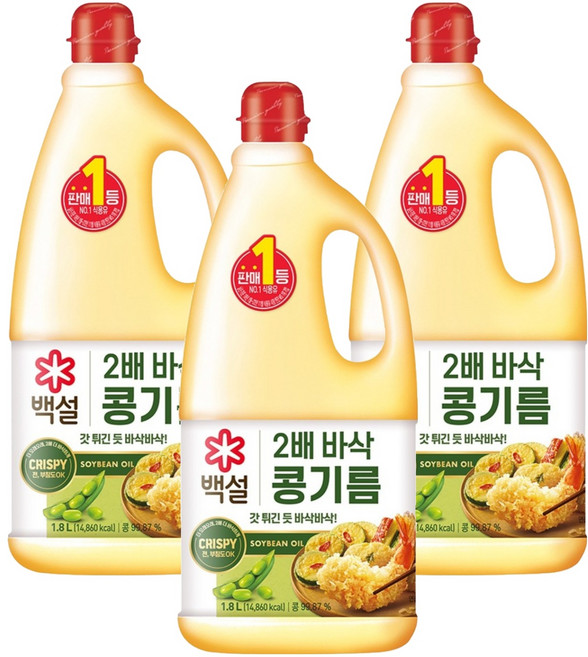 백설 2배 바삭 콩기름, 1.8L, 3개