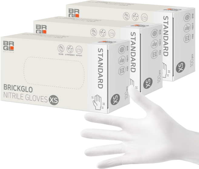 브릭글로 스탠다드 니트릴장갑 100p, 화이트, XS, 3개