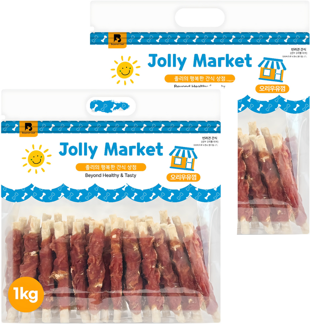 졸리마켓 강아지 대용량 육포, 오리우유껌, 1kg, 2개