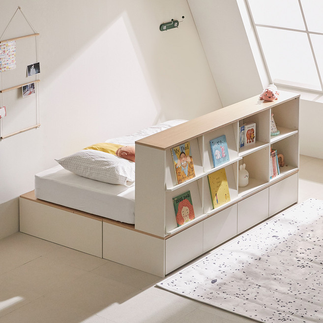 포더홈 파운드 확장형 수납침대 Q + 와이드 매거진랙 세트 방문설치, 내추럴콤비