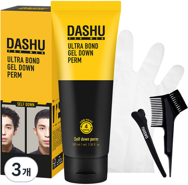 다슈 포 맨 울트라 본드 젤 다운펌 억센모발용 100ml + 브러쉬콤브 + 집게 + 장갑 + 펌지, 3개