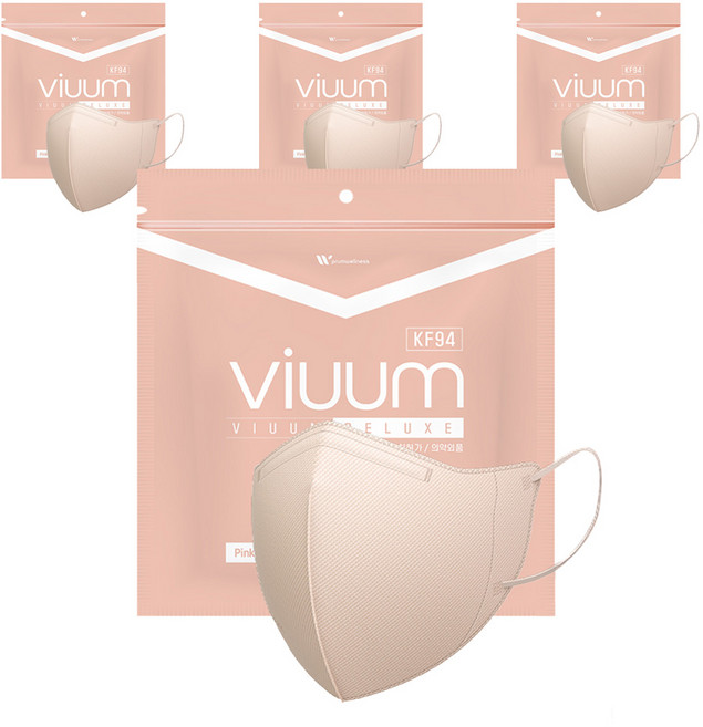 viuum 보건용 마스크 대형 KF94, 25개입, 4개, 핑크베이지