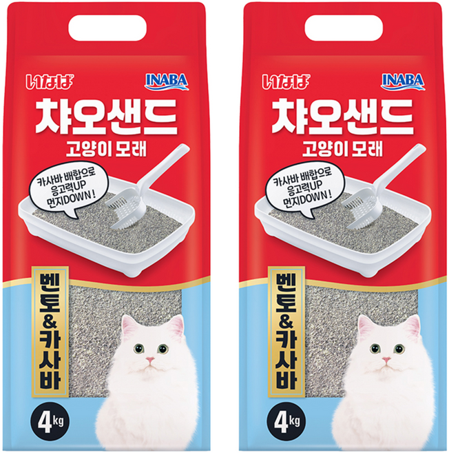 이나바 응고형 챠오샌드 벤토 & 카사바 고양이 모래, 4kg, 2개, 무향