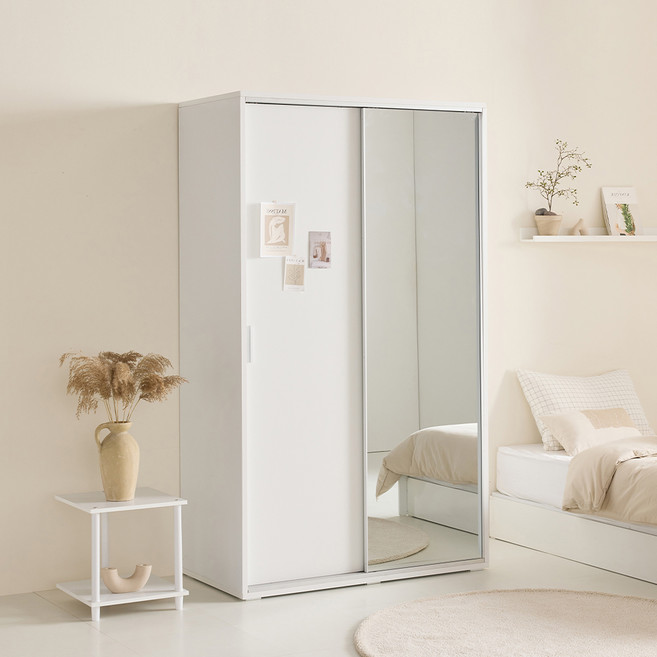 데코파인 리즈 거울 슬라이딩 거울 옷장 1200 방문설치, 화이트