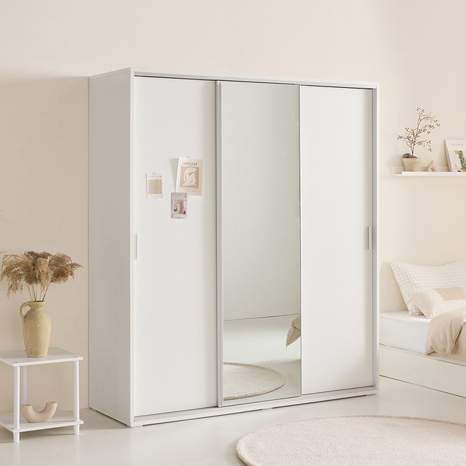 데코파인 리즈 슬라이딩 거울 옷장 1800 방문설치, 화이트