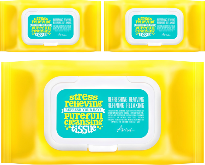 아리얼 스트레스 릴리빙 퓨어풀 클렌징 티슈, 80매입, 3개