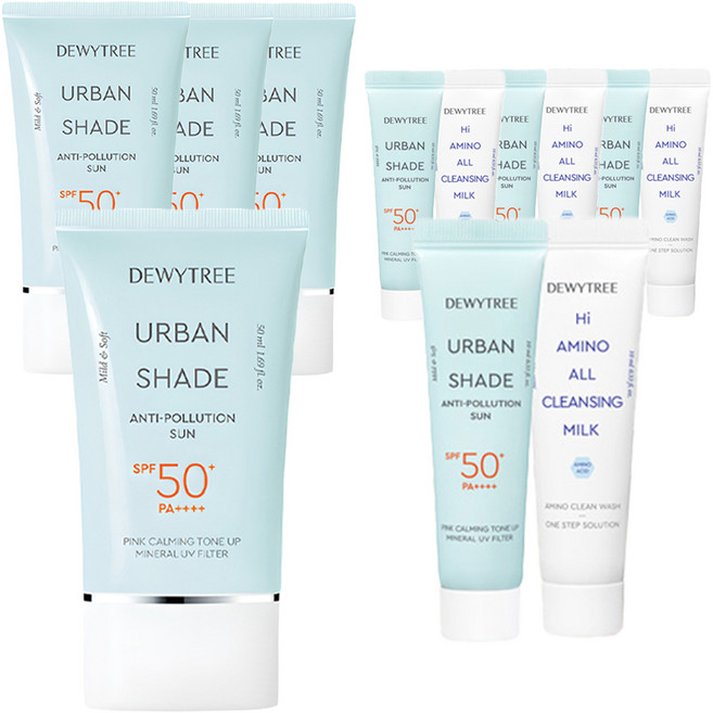 듀이트리 어반쉐이드 안티폴루션 선크림 SPF50+ PA++++ 50ml + 10ml + 하이아미노 올 클렌징 밀크 10ml 세트, 4개