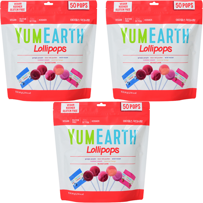 YUMMY EARTH 水果棒棒糖, 349g, 3包