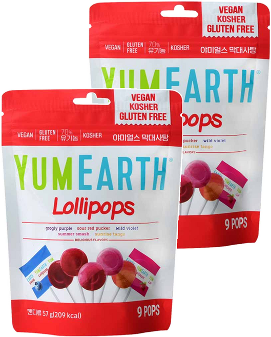 야미얼스 막대사탕 파우치팩, 5가지맛 믹스 (딸기/망고/블루베리/석류/포도), 57g, 2개