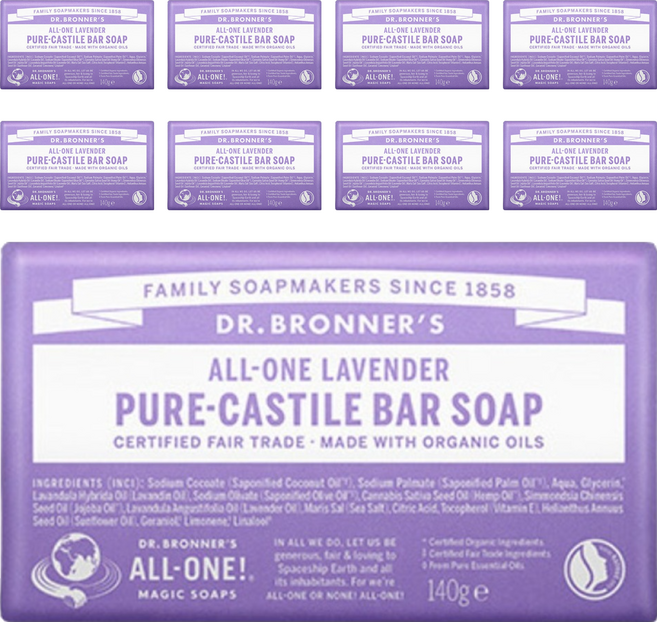닥터브로너스 라벤더 퓨어 캐스틸 바 솝, 140g, 9개입