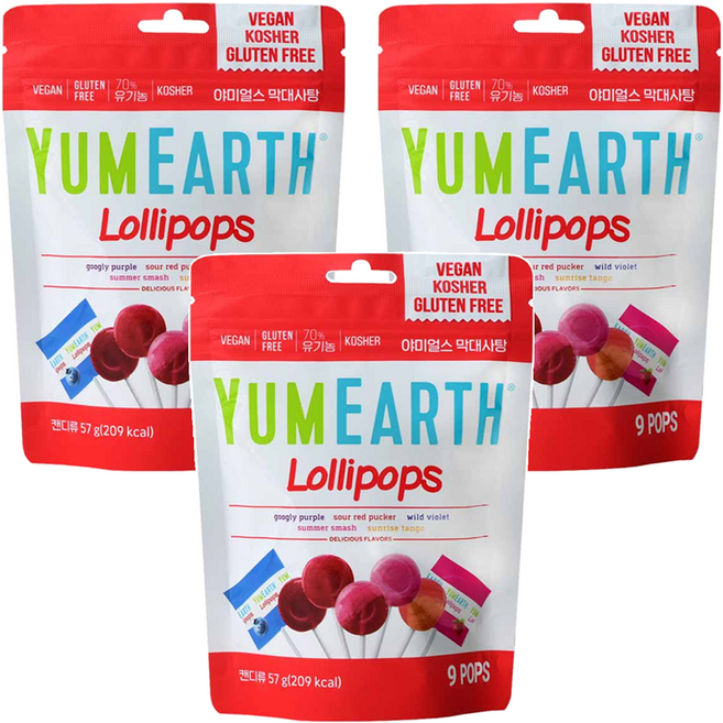 야미얼스 막대사탕 파우치팩, 5가지맛 믹스 (딸기/망고/블루베리/석류/포도), 57g, 3개