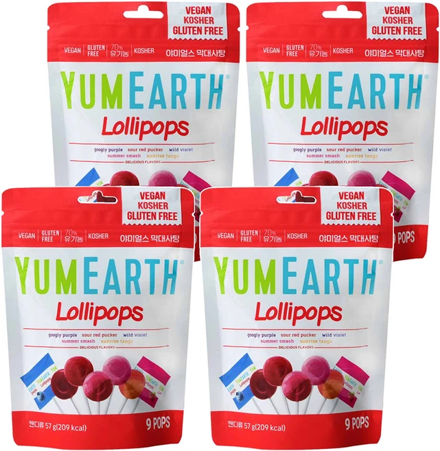 야미얼스 막대사탕 파우치팩, 5가지맛 믹스 (딸기/망고/블루베리/석류/포도), 57g, 4개 - 쿠팡