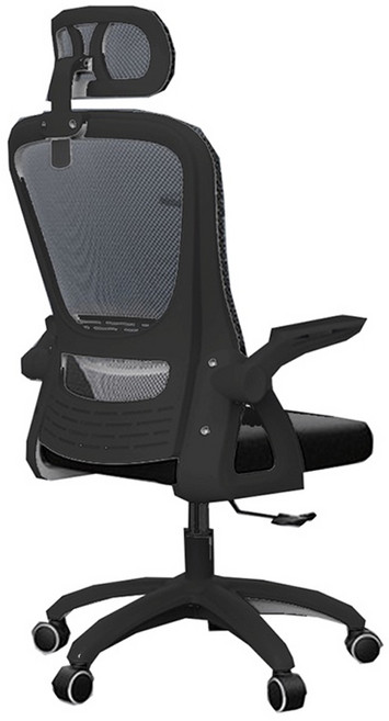 椅子 逍遙 加強版滑輪款+3D頭枕+搖擺 90度旋轉扶手, 黑框 + 黑網