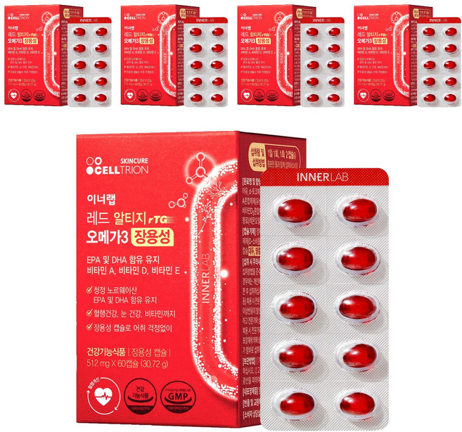 이너랩 셀트리온 레드 알티지 오메가 3 장용성, 60정, 5개