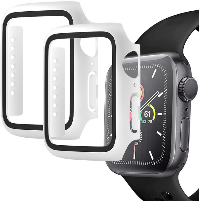 디지지 애플워치 풀커버 강화유리 액정보호 케이스 2p, 화이트, 2개