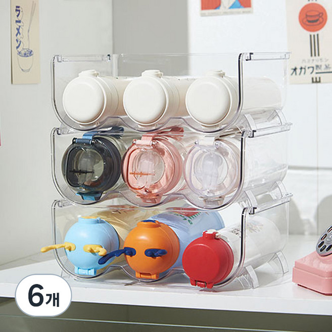 앙플러스 다용도 텀블러 보관대, 투명, 6개