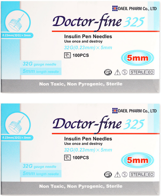 대일제약 닥터파인 인슐린 펜니들 멸균주사침 0.23 x 5 mm, 2개, 100개입