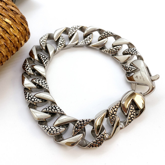 노이드비 남성용 써지컬스틸 스네이크무늬 클래식 체인 팔찌