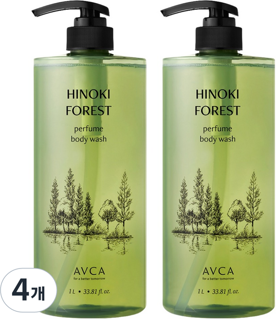 아브카 퍼퓸 대용량 바디워시 히노끼 포레스트향, 1L, 4개
