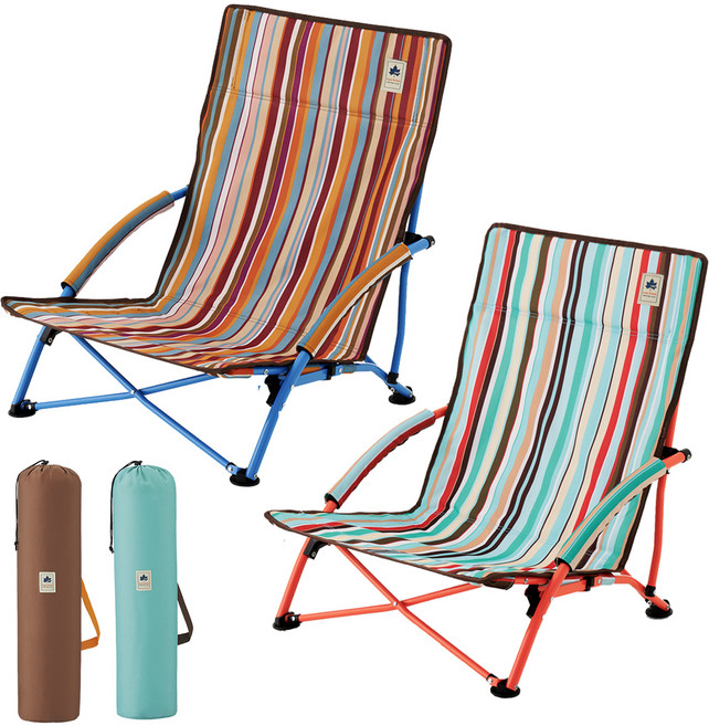 LOGOS 寬版低背椅 2件組, 1套, 紅色條紋, 藍色條紋