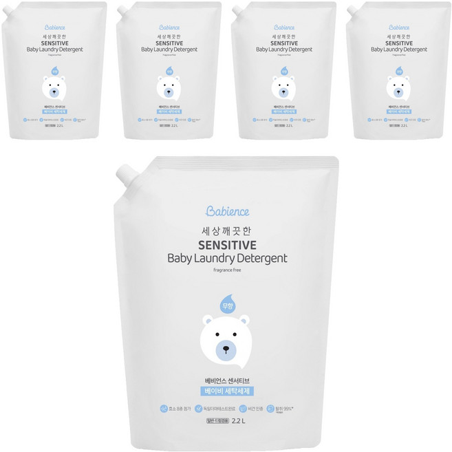[비건라이프] 베비언스 센서티브 베이비 세탁세제 리필, 2.2L, 5개