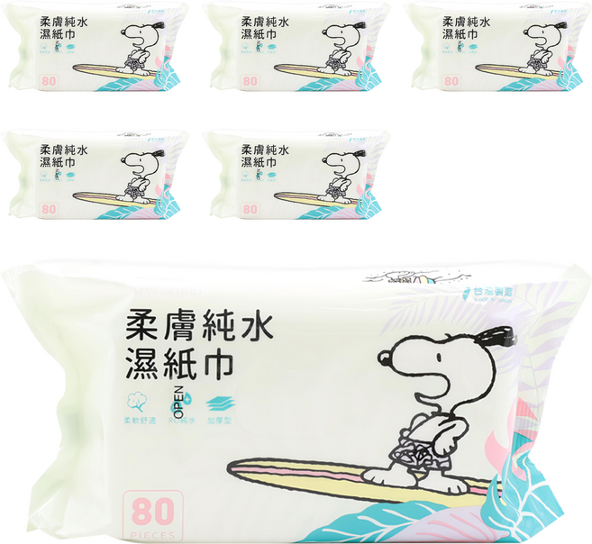 KOgi 宏瑋 史努比 濕紙巾 樹葉衝浪, 1入, 6包