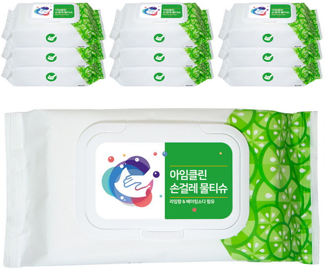 아임클린 손걸레 엠보싱 물티슈 캡형 80매, 10개