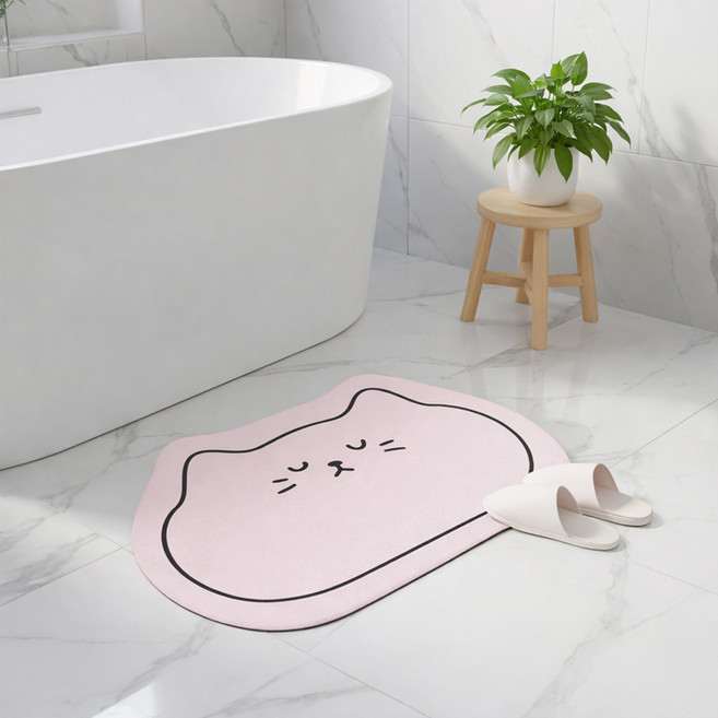 MF스토어 귀여운 빨아쓰는 깨지지 않는 두꺼운 캣츠 규조토 발매트, 핑크