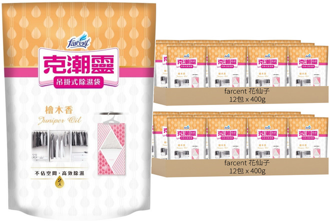 Farcent 花仙子 克潮靈 吊掛式除濕袋 檜木香, 400g, 24包