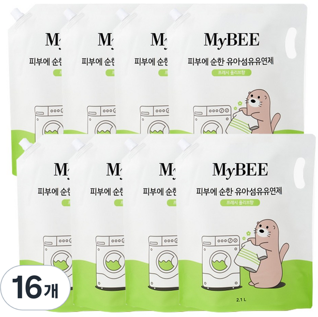 마이비 피부에 순한 유아 섬유유연제 프레쉬올리브향 리필, 2.1L, 16개