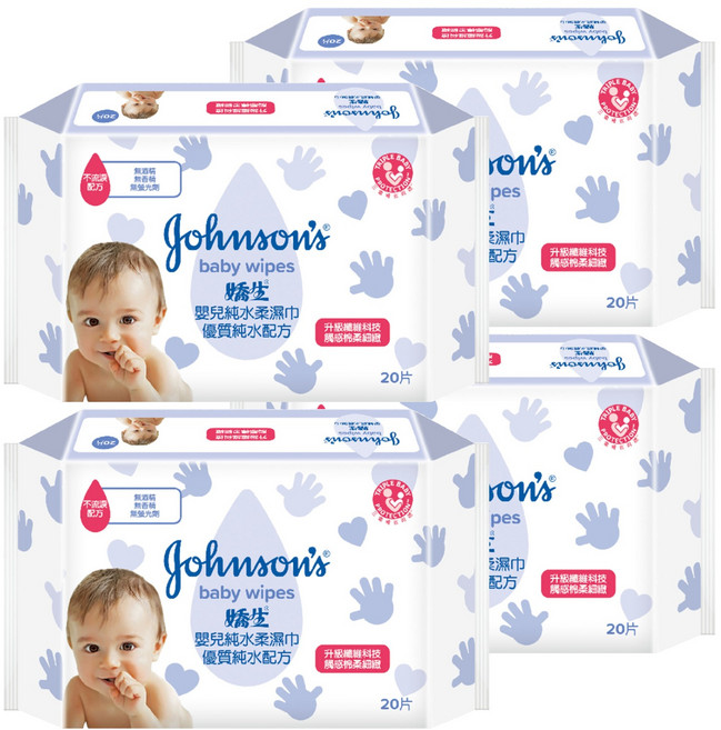 Johnson's 嬌生 嬰兒純水柔濕巾, 20張, 4包
