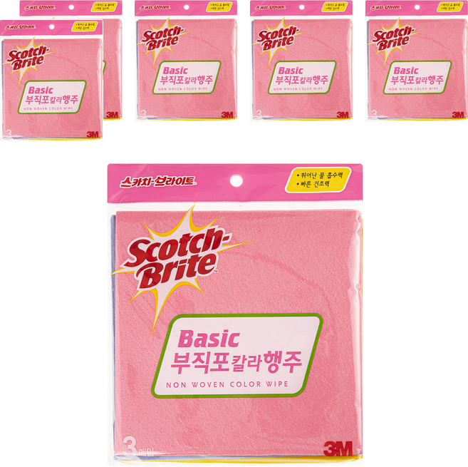 스카치브라이트 부직포 칼라 행주 3종 세트, 6개