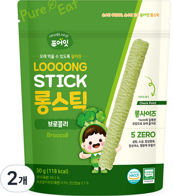 퓨어잇 롱스틱, 브로콜리, 30g, 2개