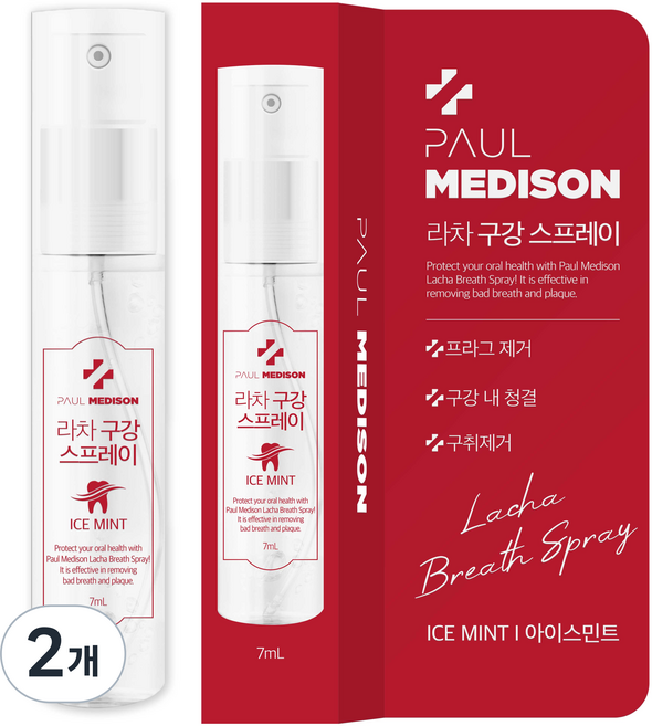 폴메디슨 무색소 라차 구강 스프레이 민트향, 2개, 7ml