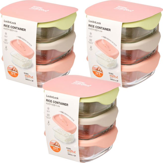 락앤락 바로한끼 밥용기 LITE 320ml x 3종 세트, 3세트, 320ml (3p)