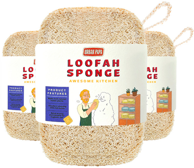 어반파파 어썸루파 천연 수세미 대형, 1개, 3개입