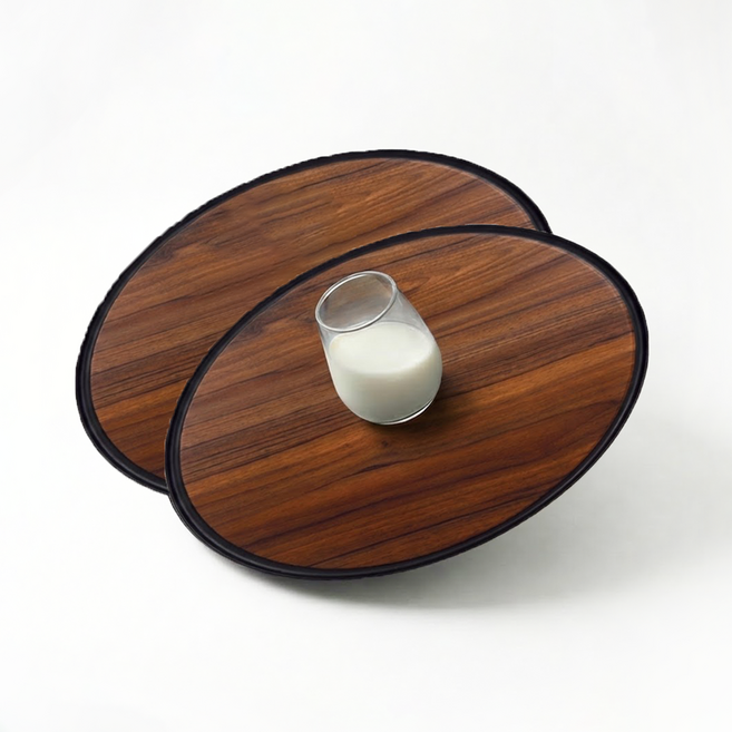 리빙메이트 우디브라운 논슬립 원형 쟁반, 우드무늬, 2개