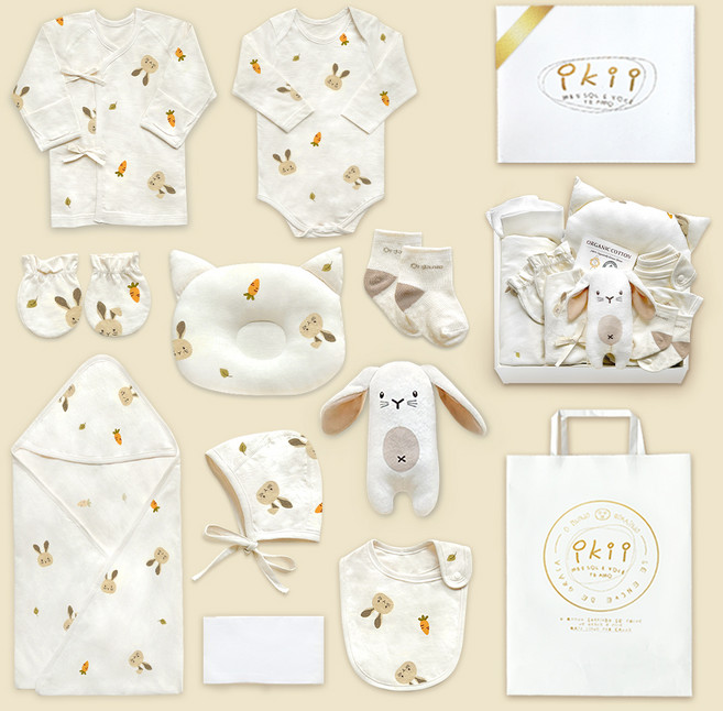 ikii 유아용 오가닉 배냇저고리 긴소매 10종 출산 선물세트 선물포장 + 쇼핑백