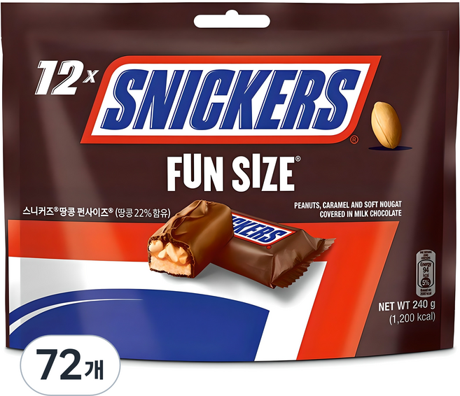 스니커즈 펀사이즈 초콜릿, 20g, 72개