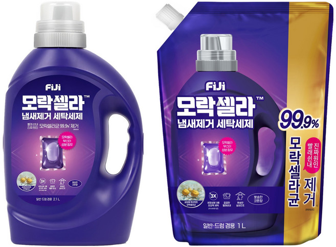피지 모락셀라 냄새제거 액상세제 뽀송한 코튼향 본품 2.1L + 리필 1L, 1세트