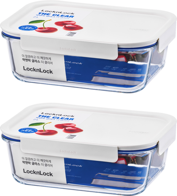 락앤락 더 클리어 밀폐용기 직사각 화이트, 2개, 2L