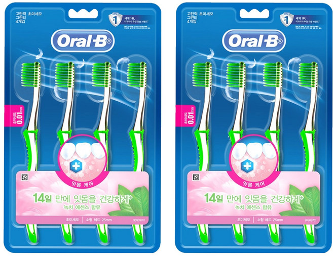오랄비 고탄력 초미세모 그린티 칫솔, 4개입, 2개