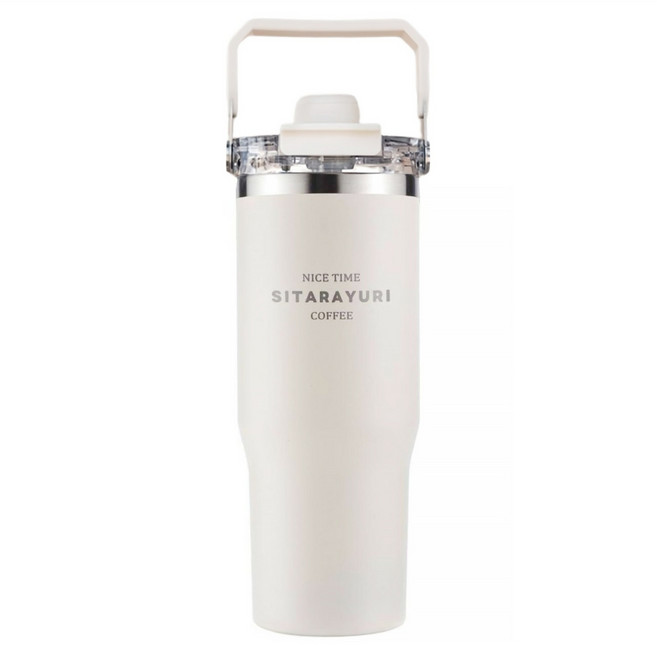 Sitarayuri 磁吸蓋不鏽鋼保溫杯 提把款, 純淨白, 900ml, 1個