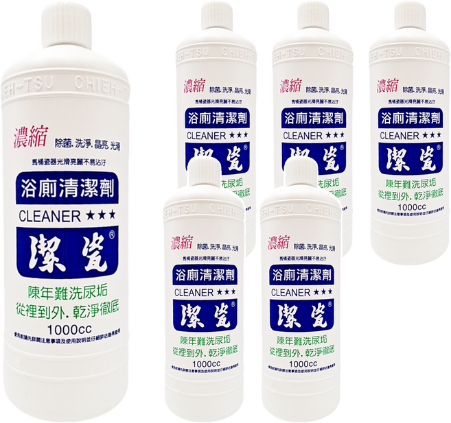 潔瓷 3倍超濃縮浴廁清潔劑, 1L, 6瓶