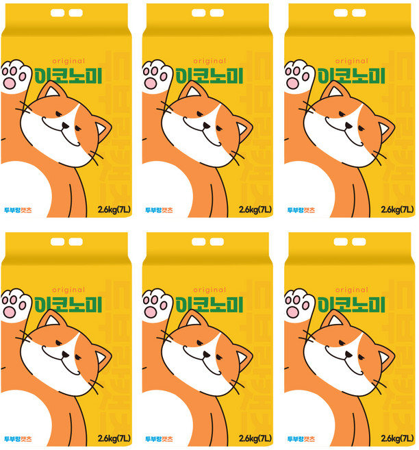 두부랑캣츠 응고형 이코노미 오리지날 고양이 모래 2.6kg, 7L, 6개, 오리지널